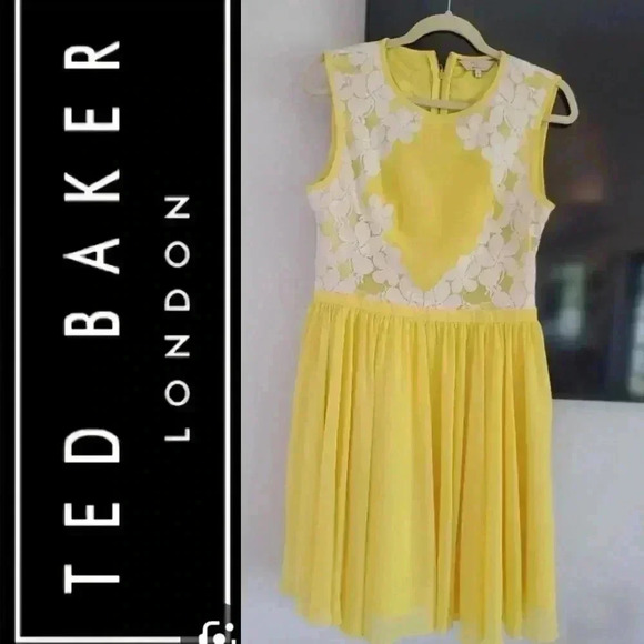 Ted Baker yellow white lace  dress - Picture 1 of 13